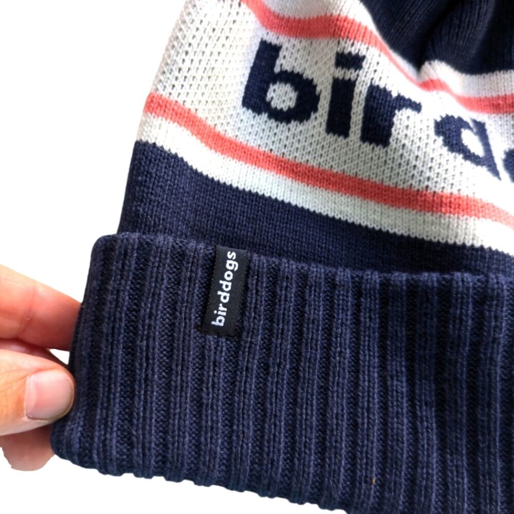 Birddogs Pom Pom Beanie Cap Hat Navy Blue Winter Ribbed Foldover Snow Ski - Picture 3 of 9